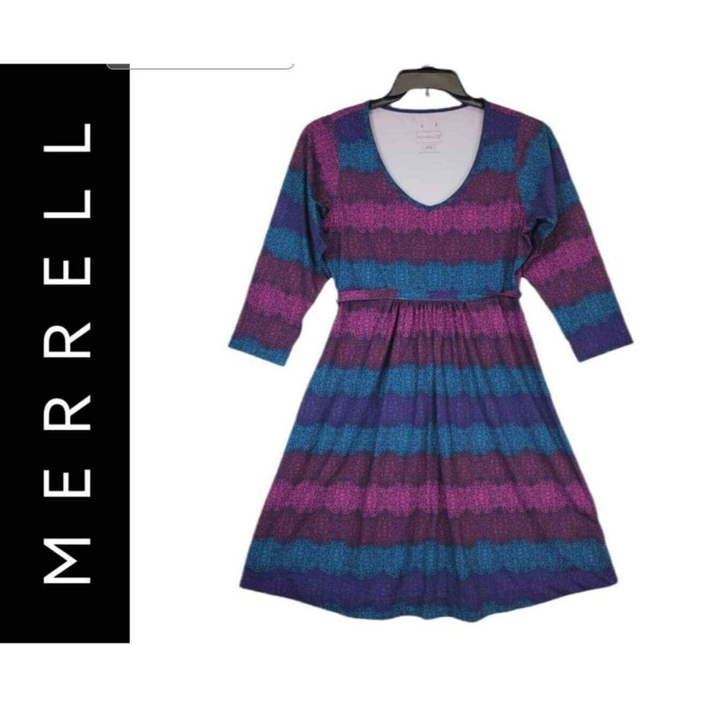 MERRELL Women Multicolor Formal Long Sleeves Shift Trapeze Stretch Dress Medium - Picture 4 of 11